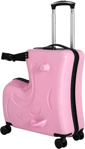 20" Kid's Ride-on Travel Suitcase, Rolling Luggage with Wheels Carry Trolley Luggage with Password Lock,Children's Ride On Trolley Luggage for Children's Day Gift,Festival Gift (20 Pink)
