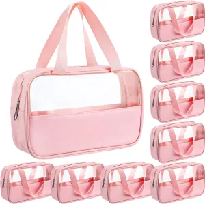 9 Pcs Translucent Make up Bag Toiletry Organizer for Women Men Waterproof Portable Cosmetic Travel Bag with Hanging Handles Travel Storage Carry Pouch, 10.2 x 6.3 x 2.8 Inches(Pink)