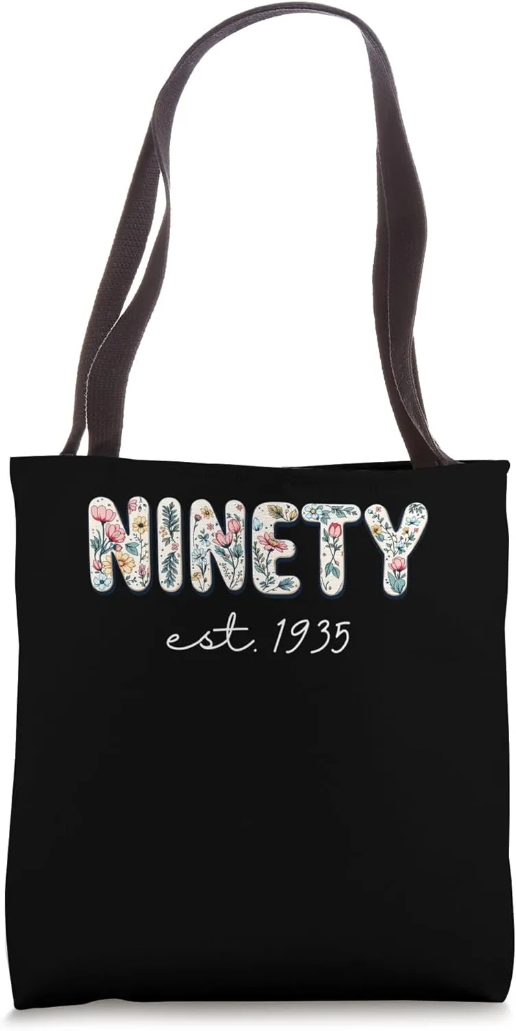 90 Years Old Vintage 1935 90th Birthday Tee Wildflower Women Tote Bag