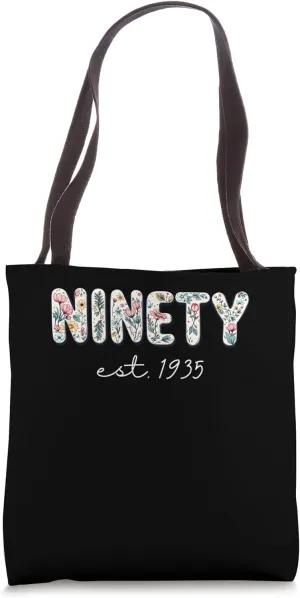 90 Years Old Vintage 1935 90th Birthday Tee Wildflower Women Tote Bag