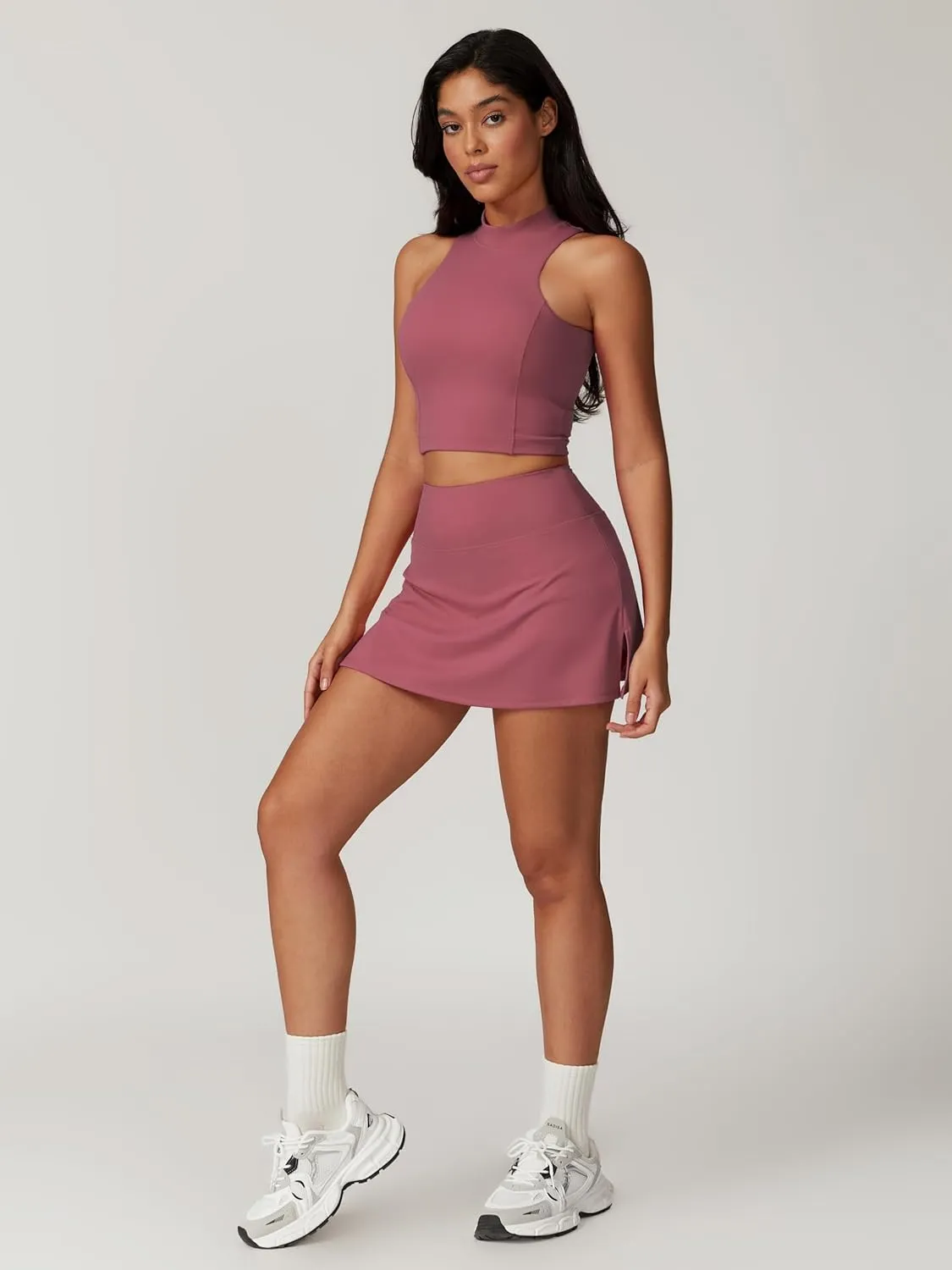 ABOCIW 2 Piece Tennis Dress for Women High Waist Tennis Skirts Sets High Neck Workout Tank Top Pickleball Golf Outfits