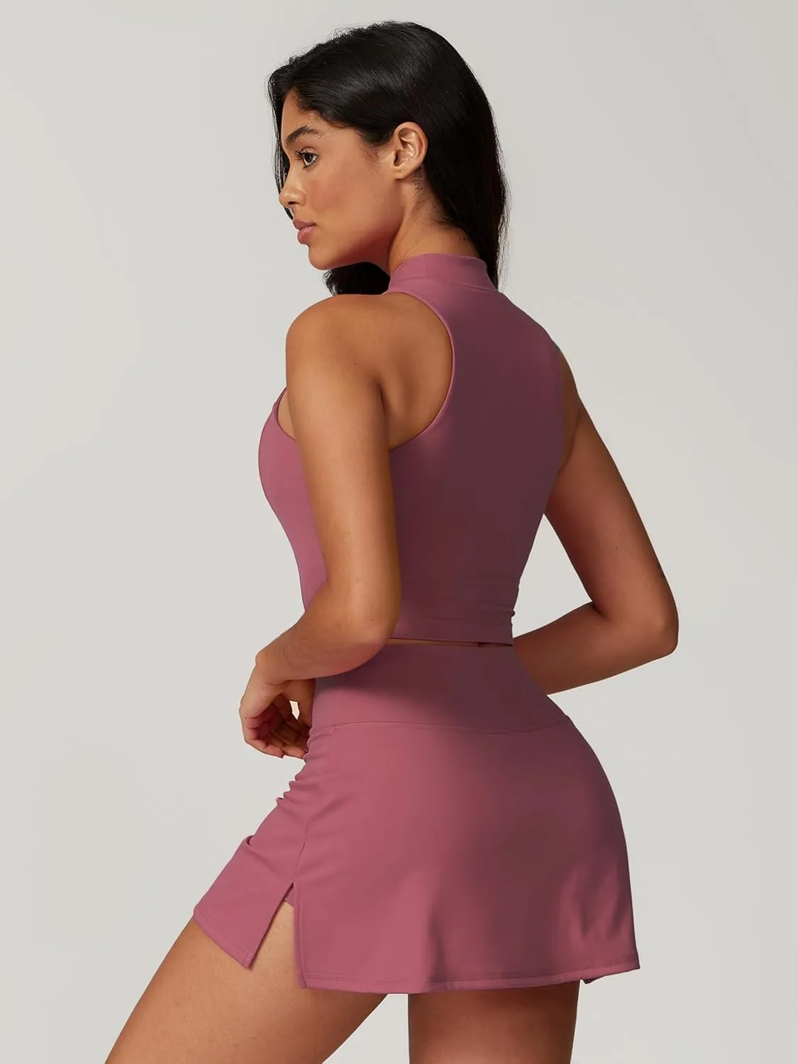 ABOCIW 2 Piece Tennis Dress for Women High Waist Tennis Skirts Sets High Neck Workout Tank Top Pickleball Golf Outfits