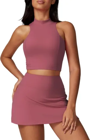 ABOCIW 2 Piece Tennis Dress for Women High Waist Tennis Skirts Sets High Neck Workout Tank Top Pickleball Golf Outfits