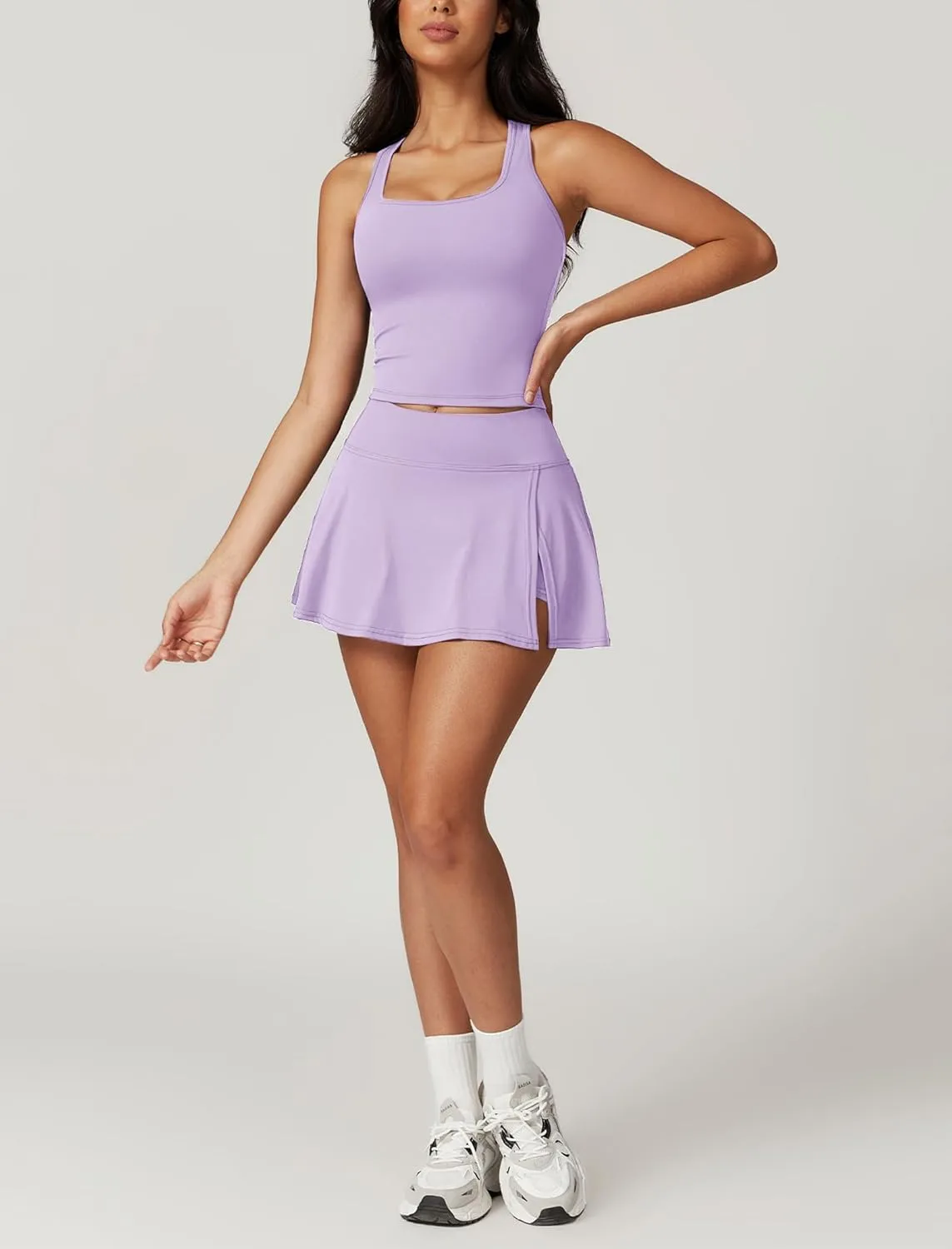 ABOCIW 2 Piece Tennis Dresses for Women Side Slit Mini Skirt Set Racerback Workout Crop Tank Top Golf Outfits