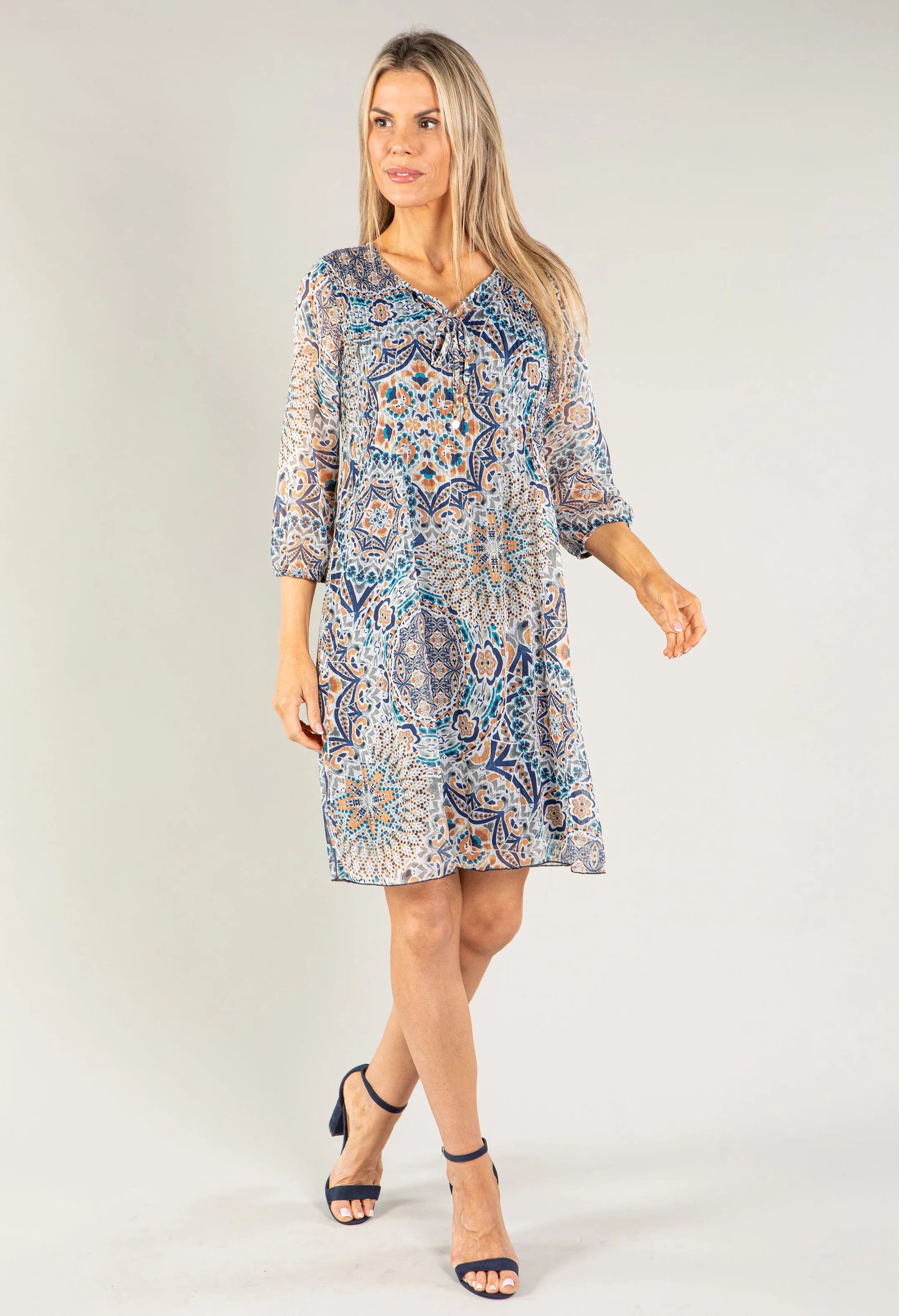 Abstract Print Plisse Pleat Dress