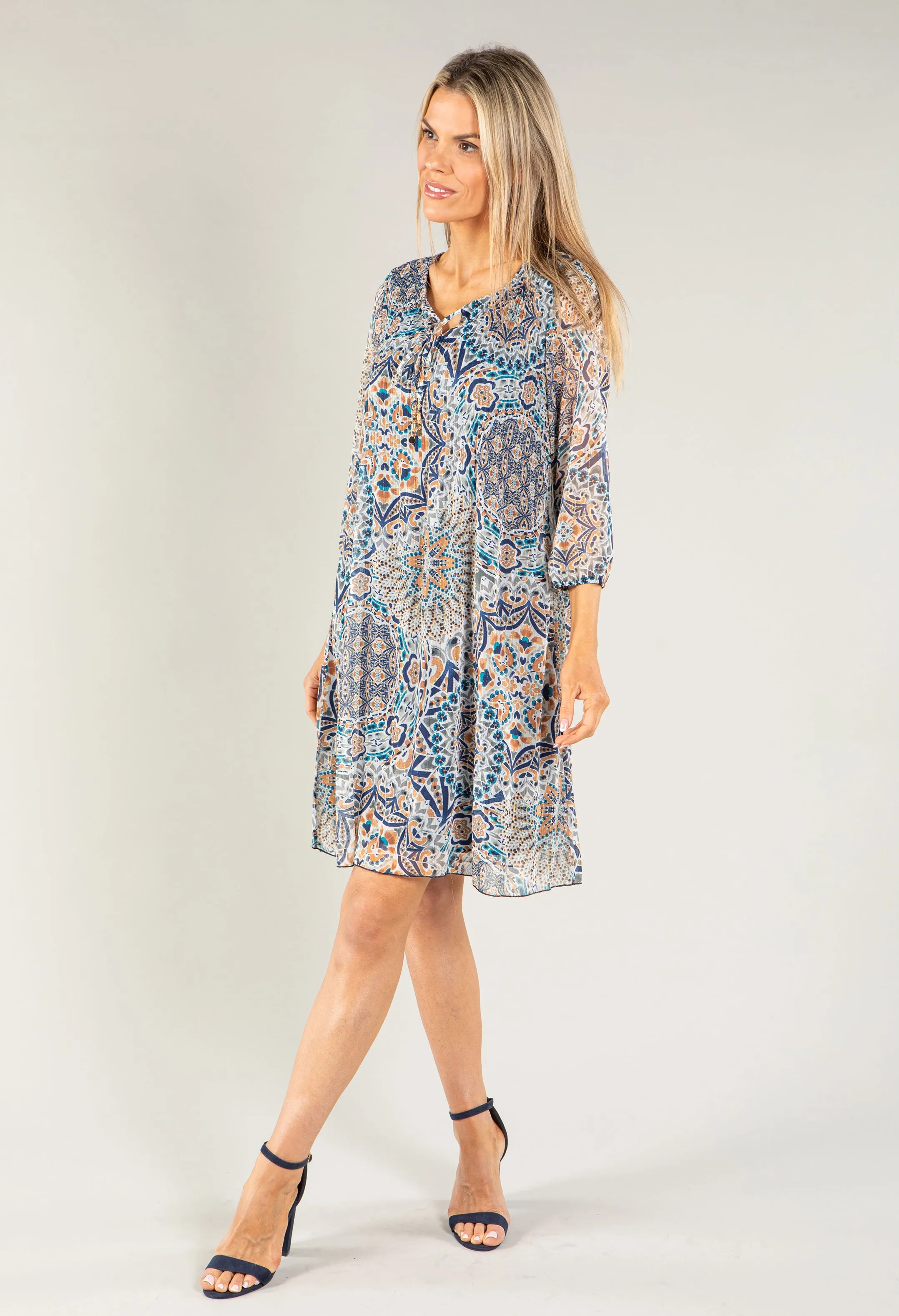 Abstract Print Plisse Pleat Dress