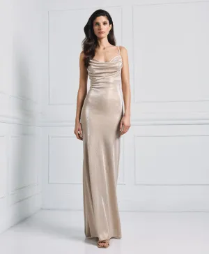 Access Fashion Vanilla Metallic-Effect Draped Maxi Dress