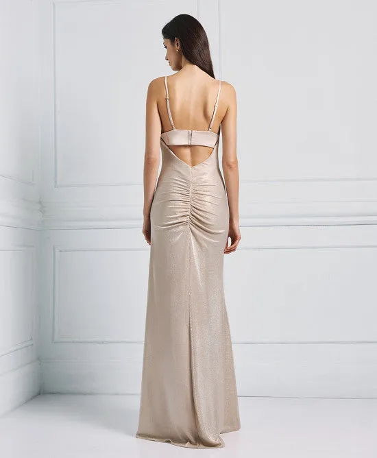 Access Fashion Vanilla Metallic-Effect Draped Maxi Dress