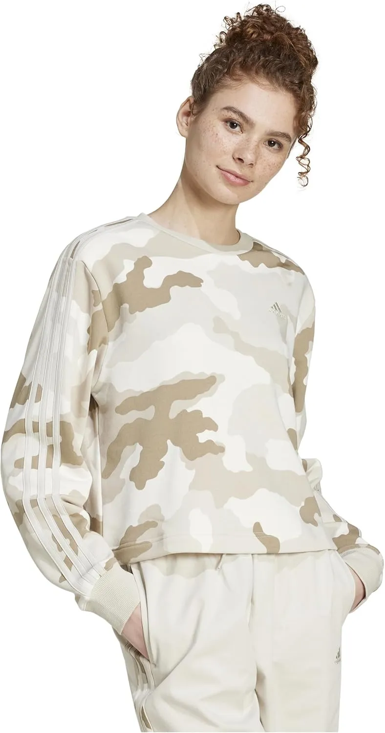 adidas Women's Plus Size Essentials 3 Stripes Camouflage Printed Cropped Sweatshirt
