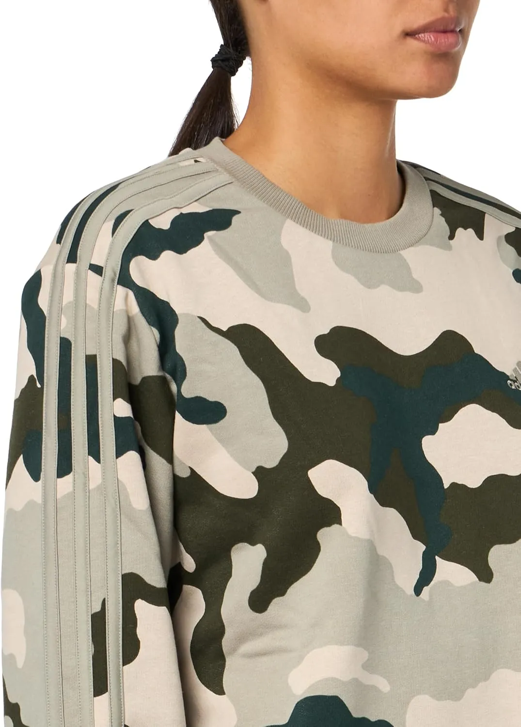 adidas Women's Plus Size Essentials 3 Stripes Camouflage Printed Cropped Sweatshirt