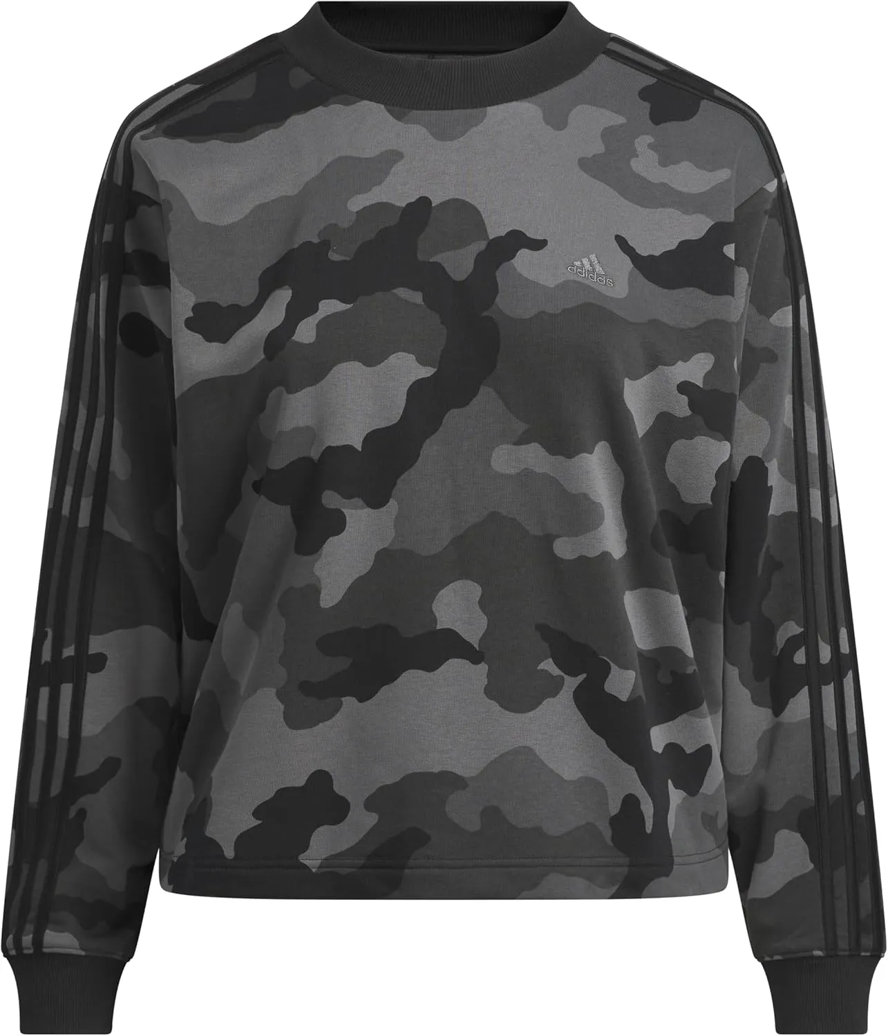 adidas Women's Plus Size Essentials 3 Stripes Camouflage Printed Cropped Sweatshirt