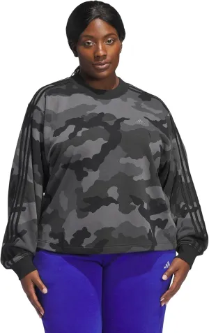 adidas Women's Plus Size Essentials 3 Stripes Camouflage Printed Cropped Sweatshirt