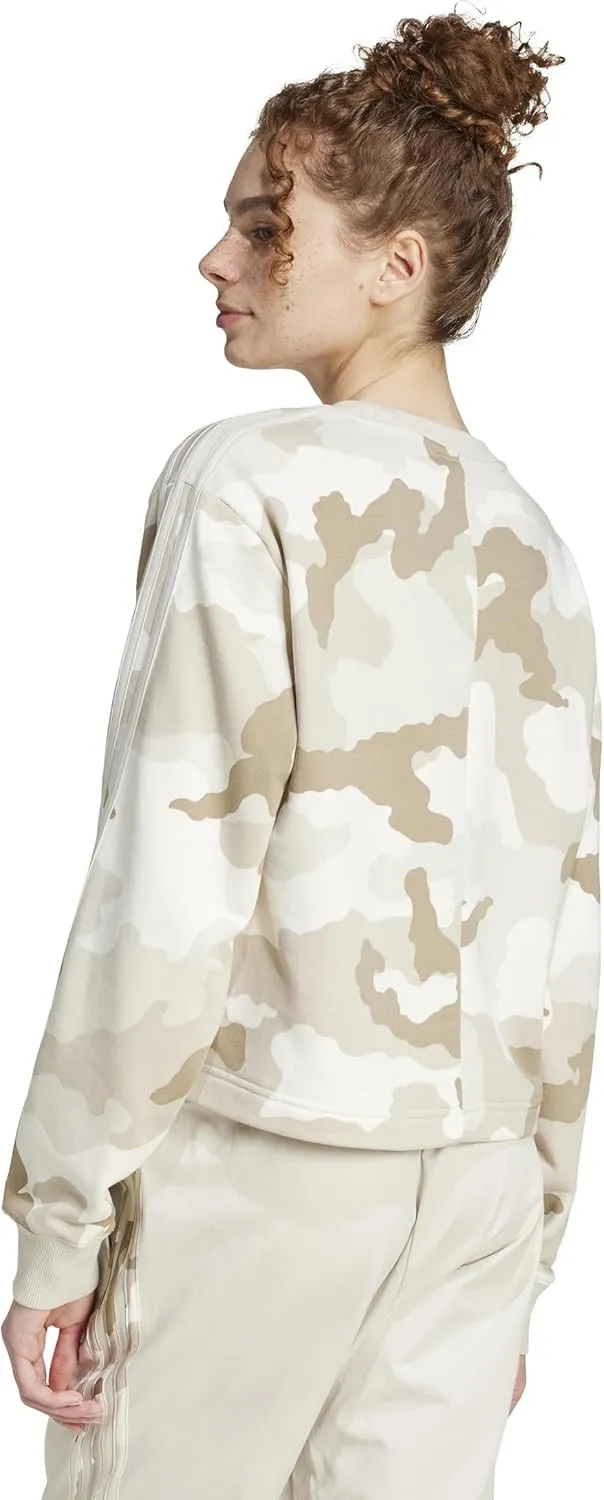 adidas Women's Plus Size Essentials 3 Stripes Camouflage Printed Cropped Sweatshirt