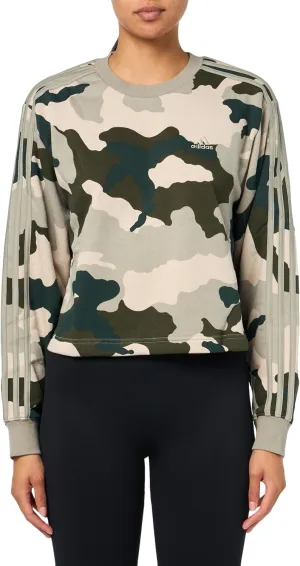 adidas Women's Plus Size Essentials 3 Stripes Camouflage Printed Cropped Sweatshirt