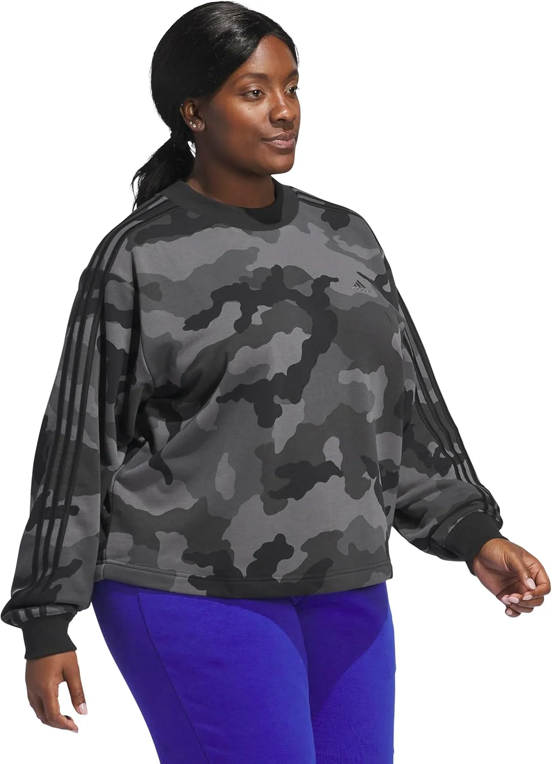 adidas Women's Plus Size Essentials 3 Stripes Camouflage Printed Cropped Sweatshirt
