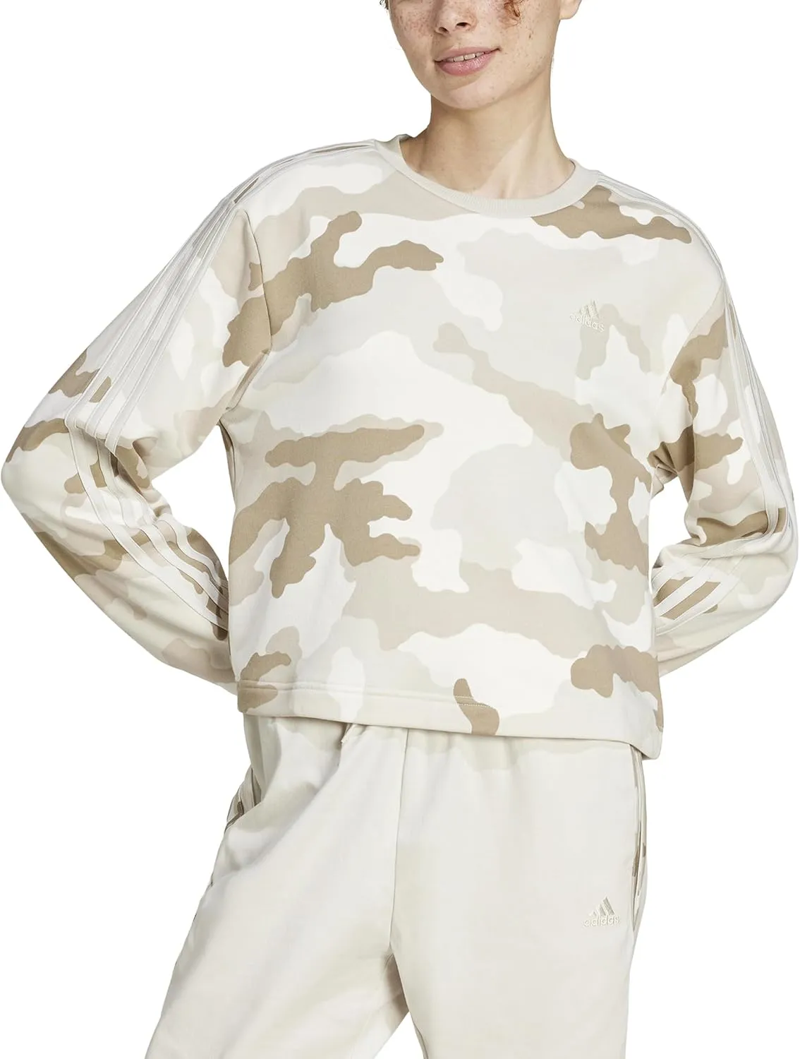 adidas Women's Plus Size Essentials 3 Stripes Camouflage Printed Cropped Sweatshirt