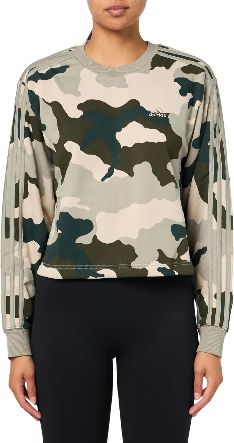 adidas Women's Plus Size Essentials 3 Stripes Camouflage Printed Cropped Sweatshirt
