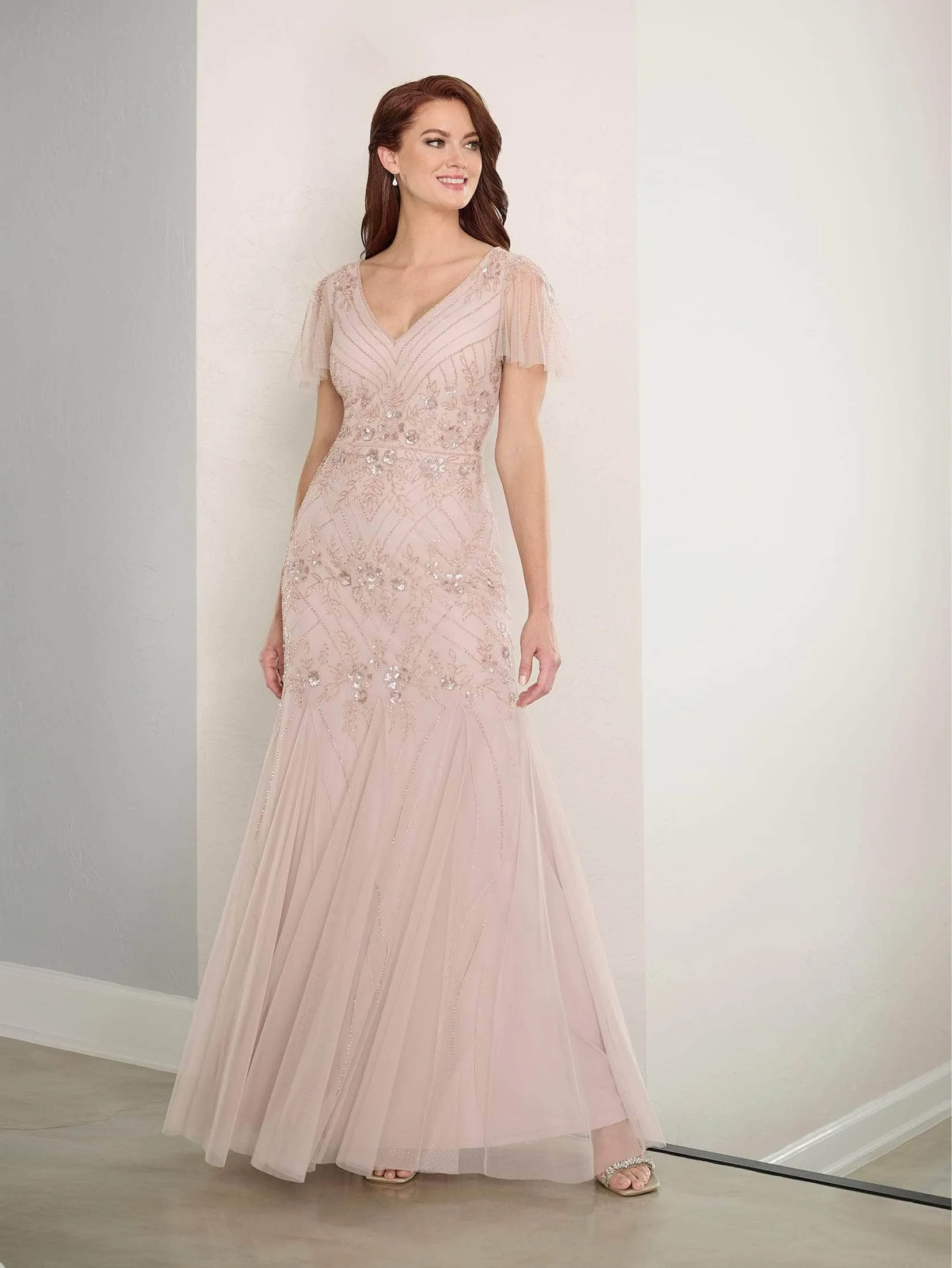 Adrianna Papell Platinum 40463 - V-Neck Long Dress