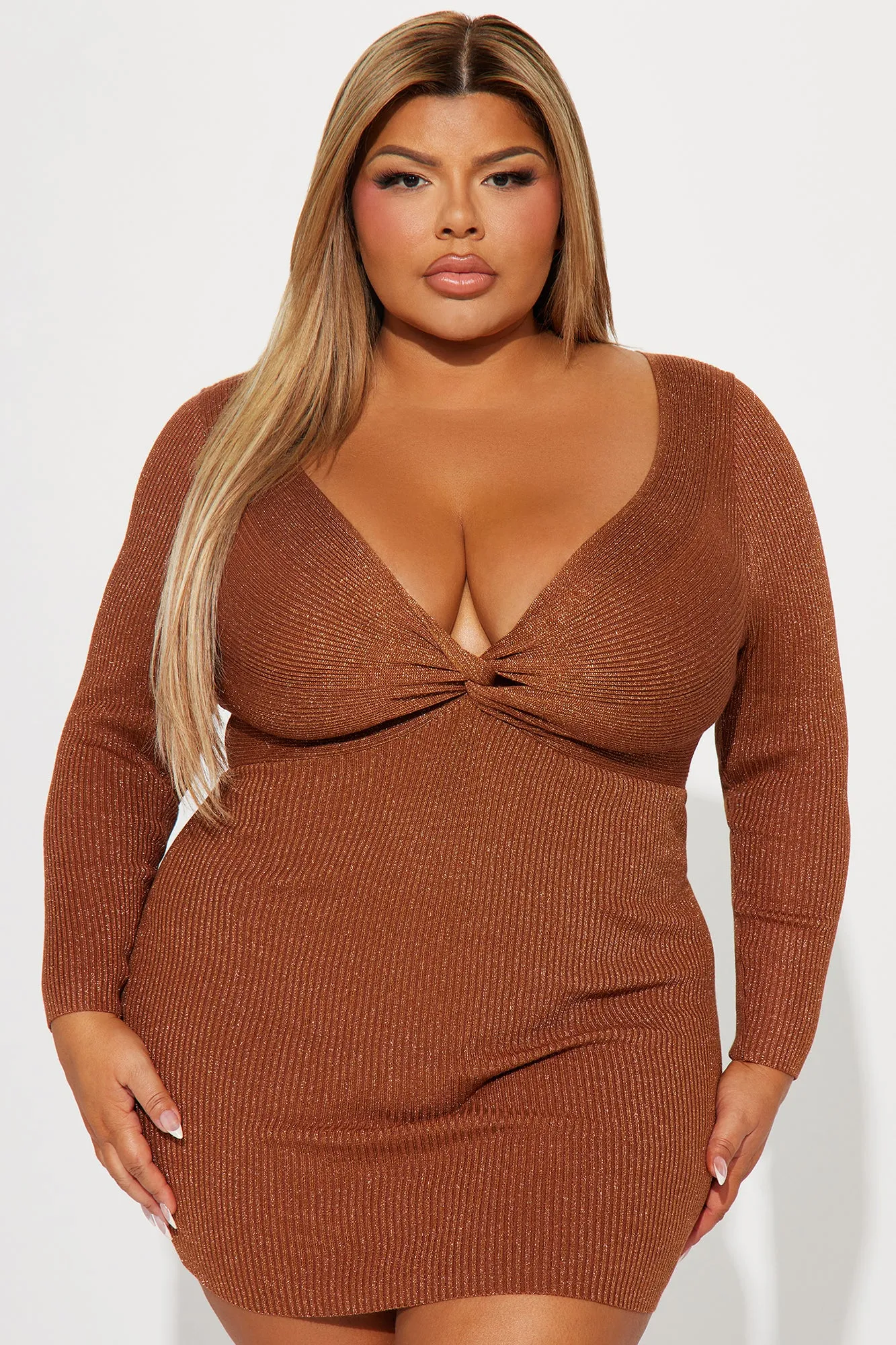 Ahna Ribbed Mini Dress - Rust