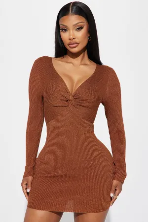 Ahna Ribbed Mini Dress - Rust