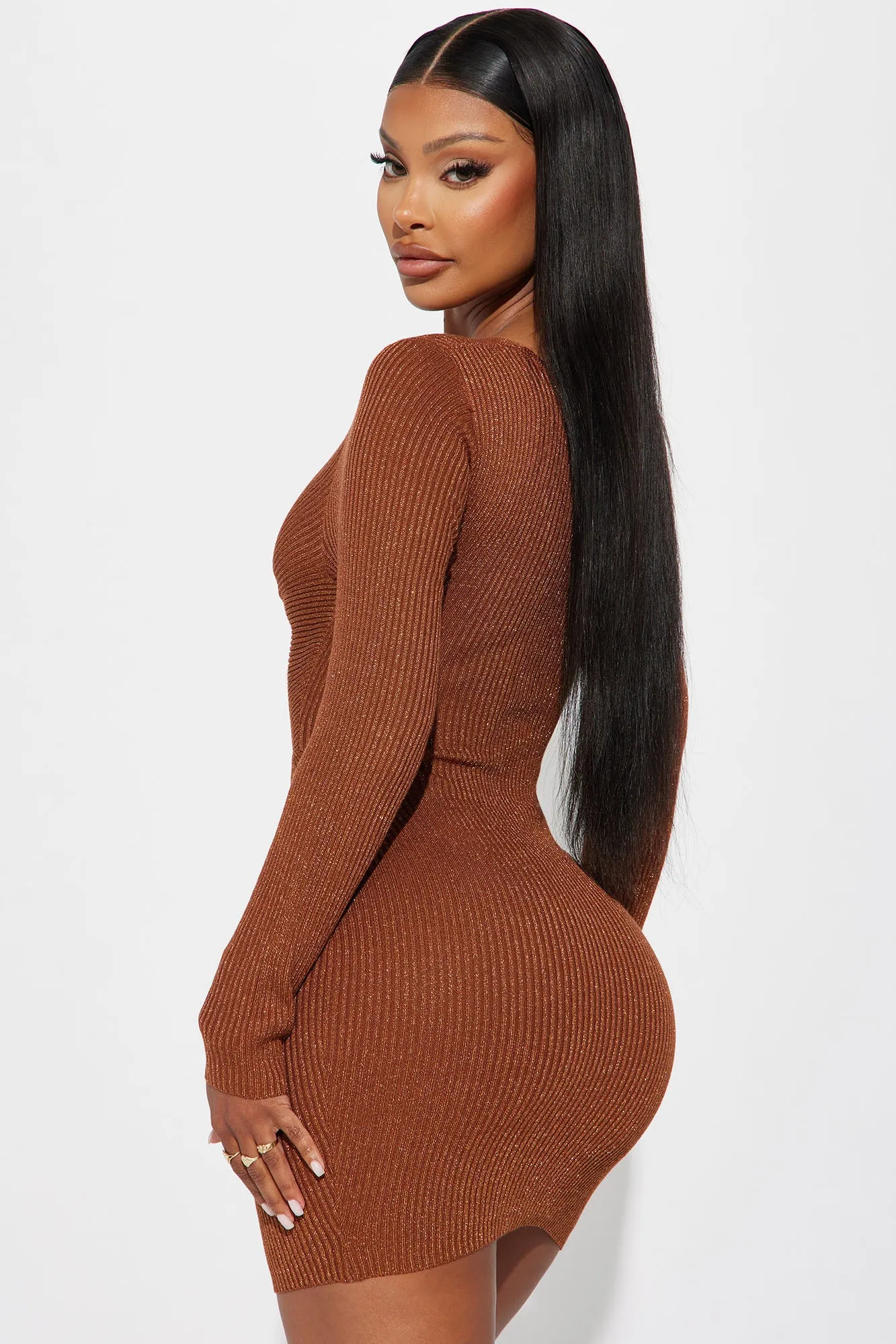 Ahna Ribbed Mini Dress - Rust