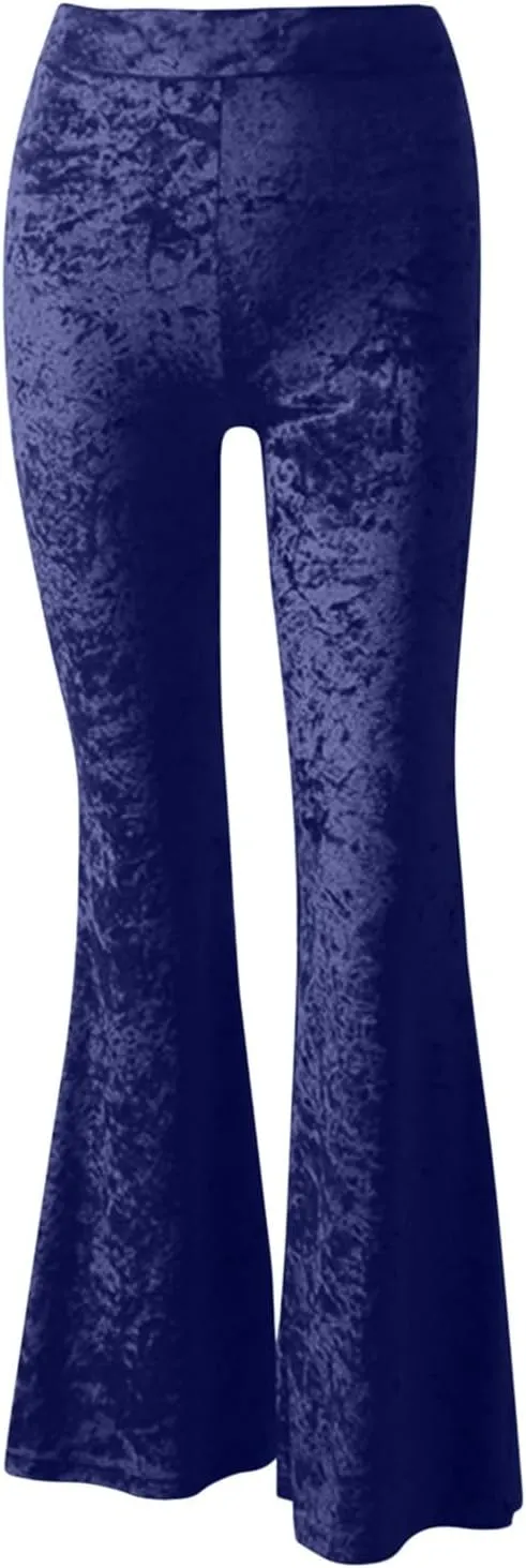 Akklian Women's High Waist Wide Leg Long Palazzo Bell Bottom Yoga Pants Velvet Elastic Waist Flare Leg Trendy Long Trousers