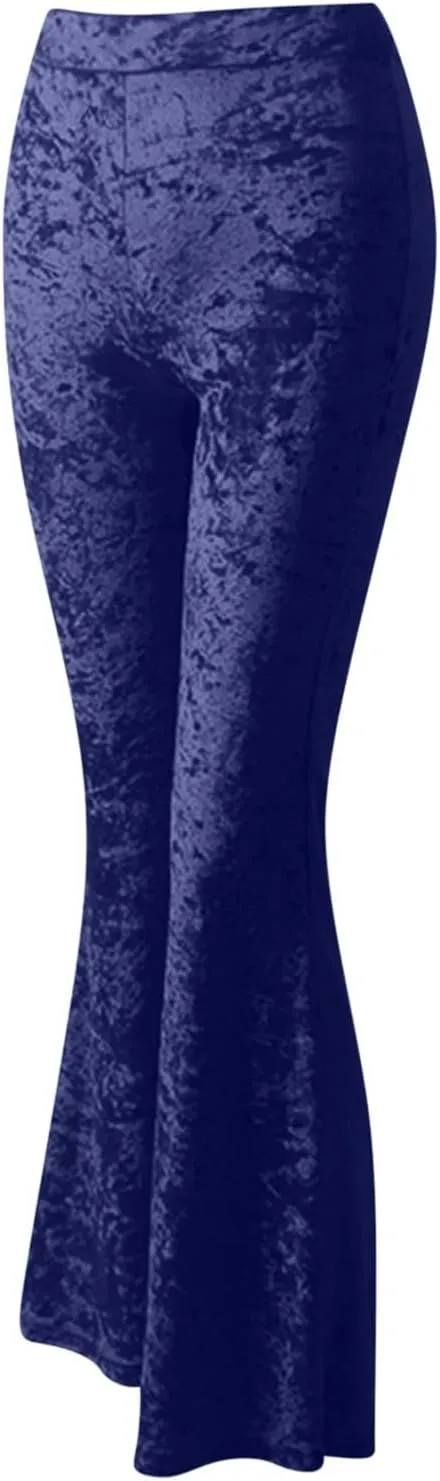 Akklian Women's High Waist Wide Leg Long Palazzo Bell Bottom Yoga Pants Velvet Elastic Waist Flare Leg Trendy Long Trousers