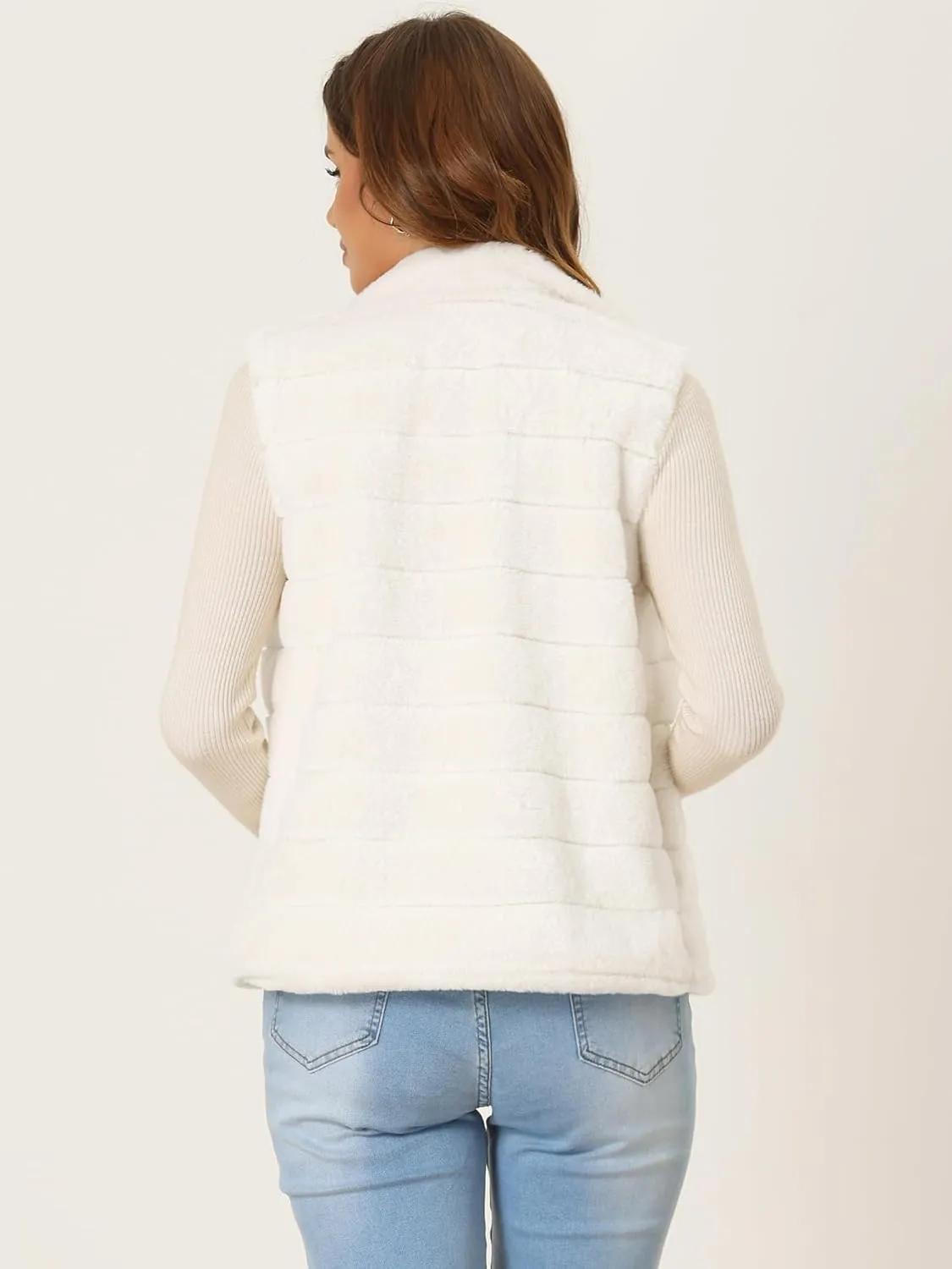 Allegra K Faux Fur Vest for Women's Zip-Up Sleeveless Fur Jacket