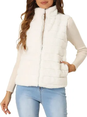 Allegra K Faux Fur Vest for Women's Zip-Up Sleeveless Fur Jacket