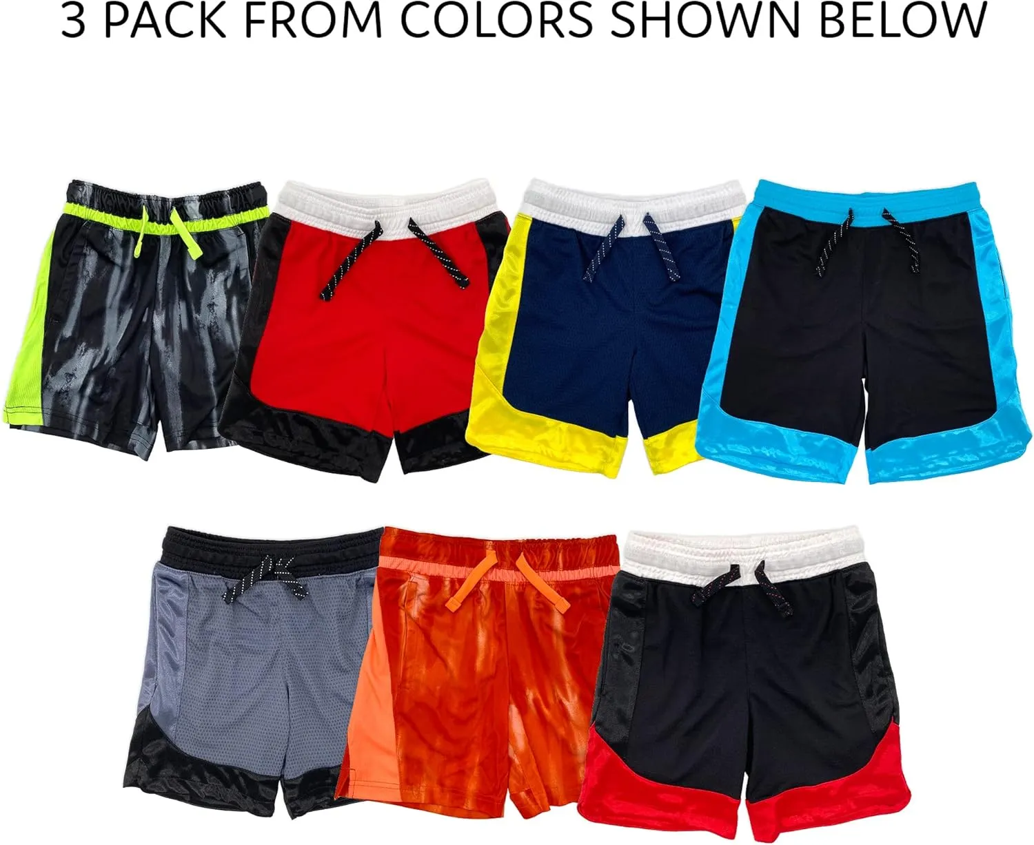 Andrew Scott Boys 3 Pack Active Performance Mesh Style Basketball Sport Shorts