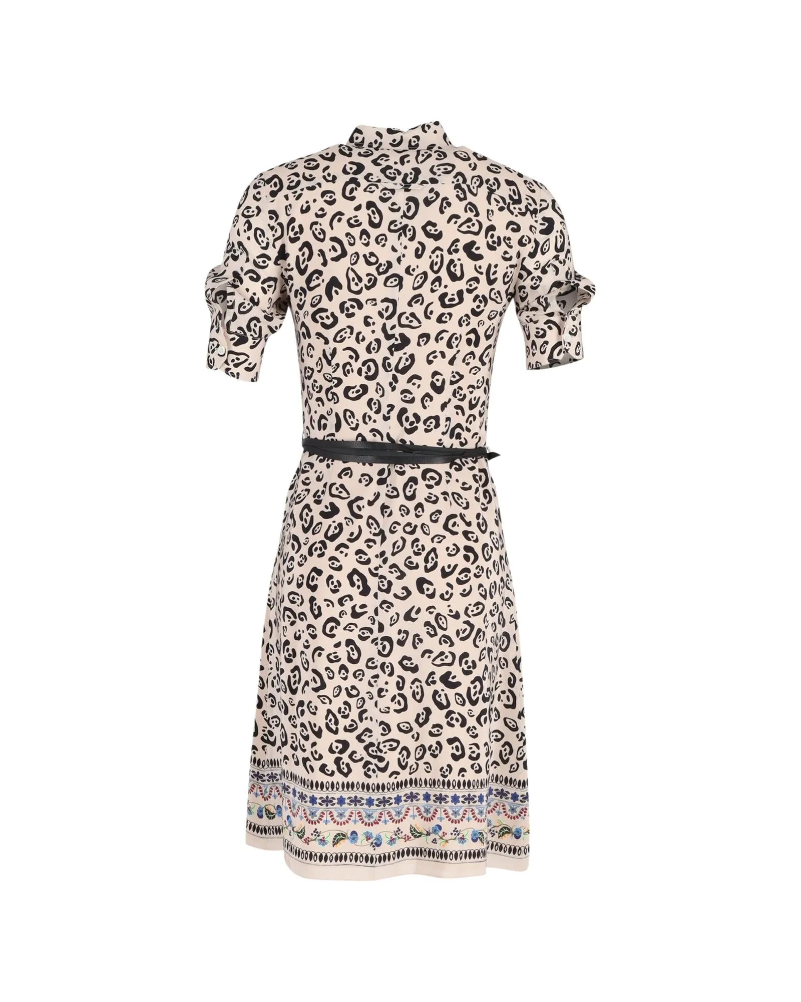 Animal Print Knee-Length Belted Shirt Dress in Luxurious Silk