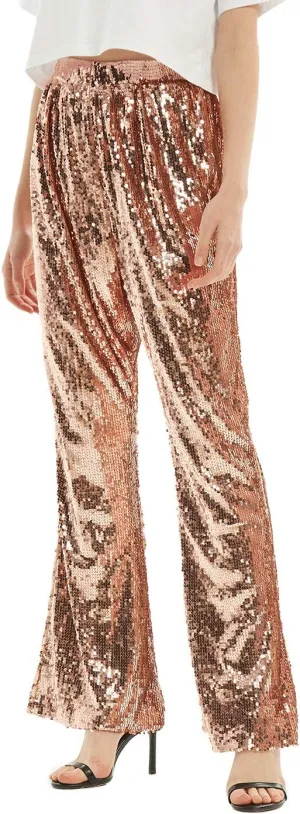 Anna-Kaci Women's Elastic Waist Sparkly Sequin 70's Disco Wide Leg Flare Palazzo Pants
