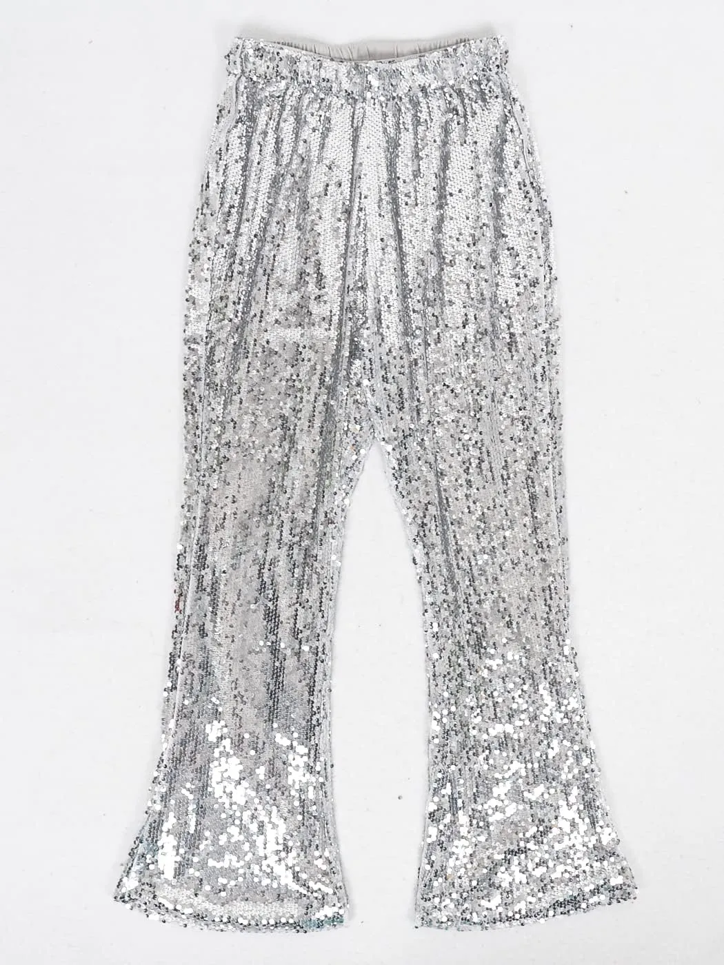 Anna-Kaci Women's Elastic Waist Sparkly Sequin 70's Disco Wide Leg Flare Palazzo Pants