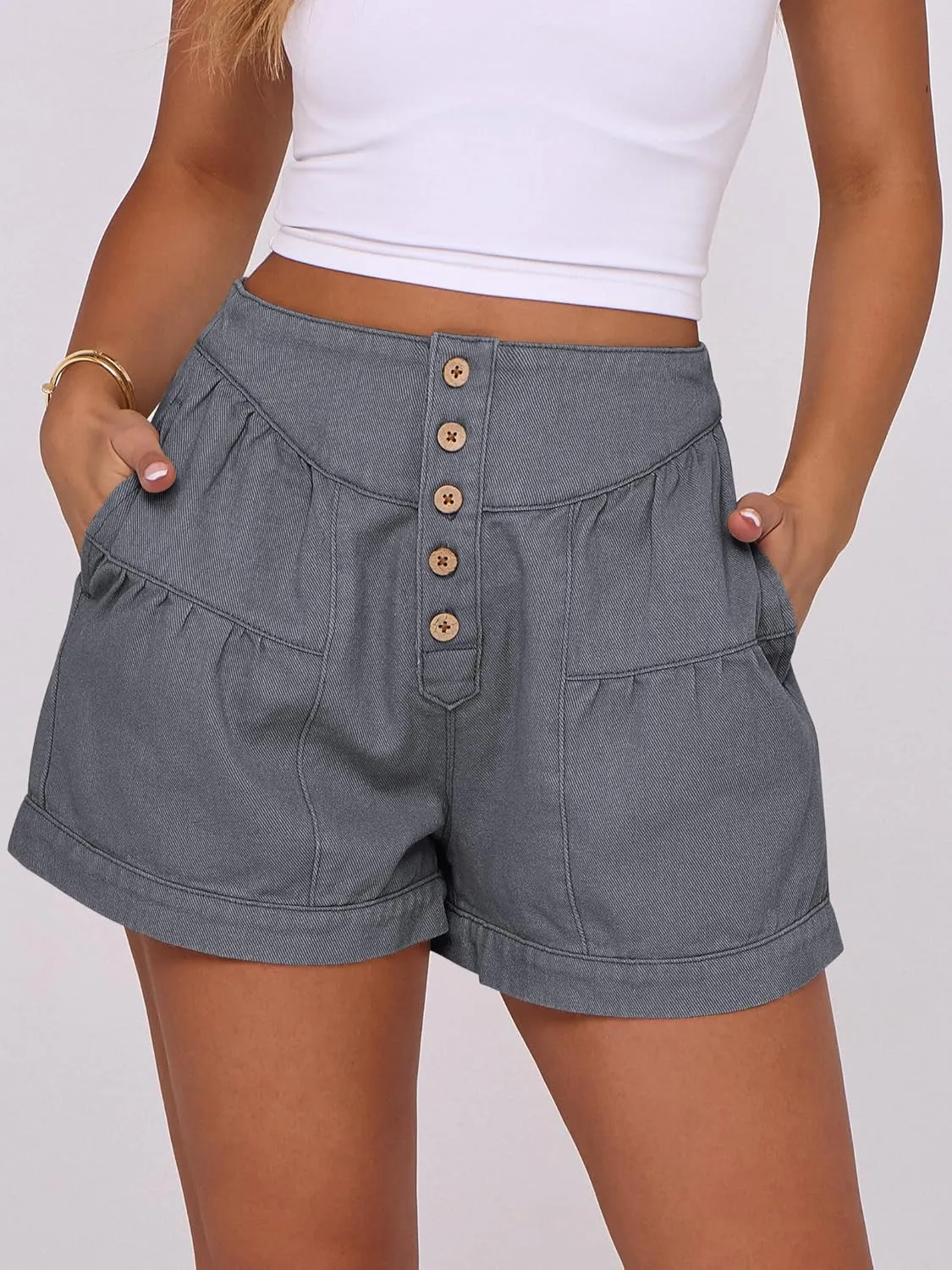ANRABESS Women's Denim Shorts Summer Baggy High Waisted Flowy Wide Leg Buttons Pleated Casual Jean Shorts 2025 Fashion Skorts
