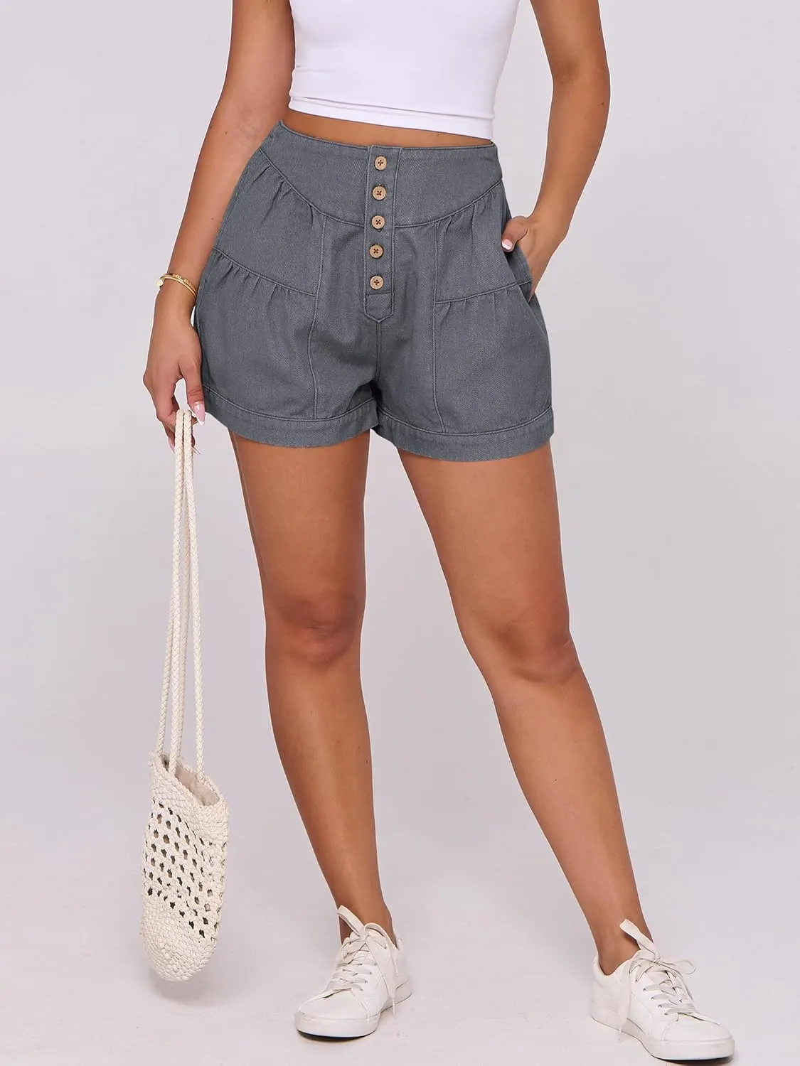 ANRABESS Women's Denim Shorts Summer Baggy High Waisted Flowy Wide Leg Buttons Pleated Casual Jean Shorts 2025 Fashion Skorts