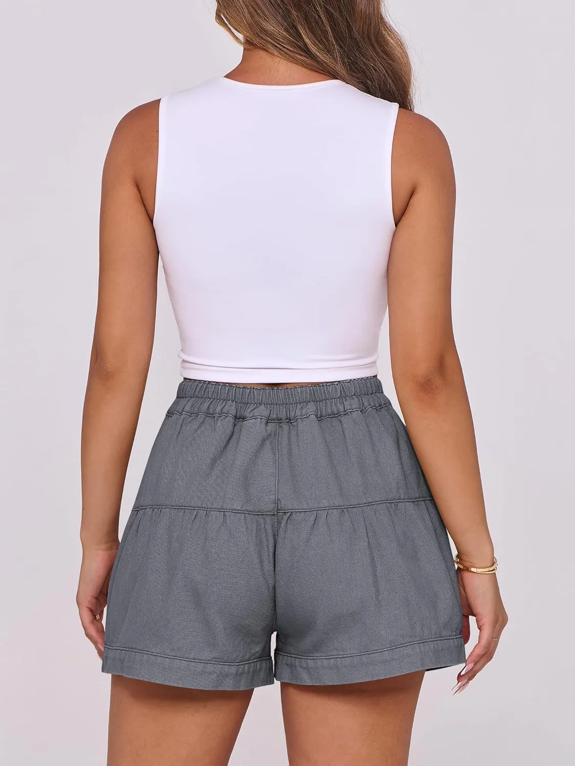 ANRABESS Women's Denim Shorts Summer Baggy High Waisted Flowy Wide Leg Buttons Pleated Casual Jean Shorts 2025 Fashion Skorts