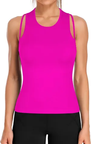 ATTRACO Cropped Workout Tops for Women Tight Side Ruched Tank Tops Built in Bra Athletic Yoga Gym Top