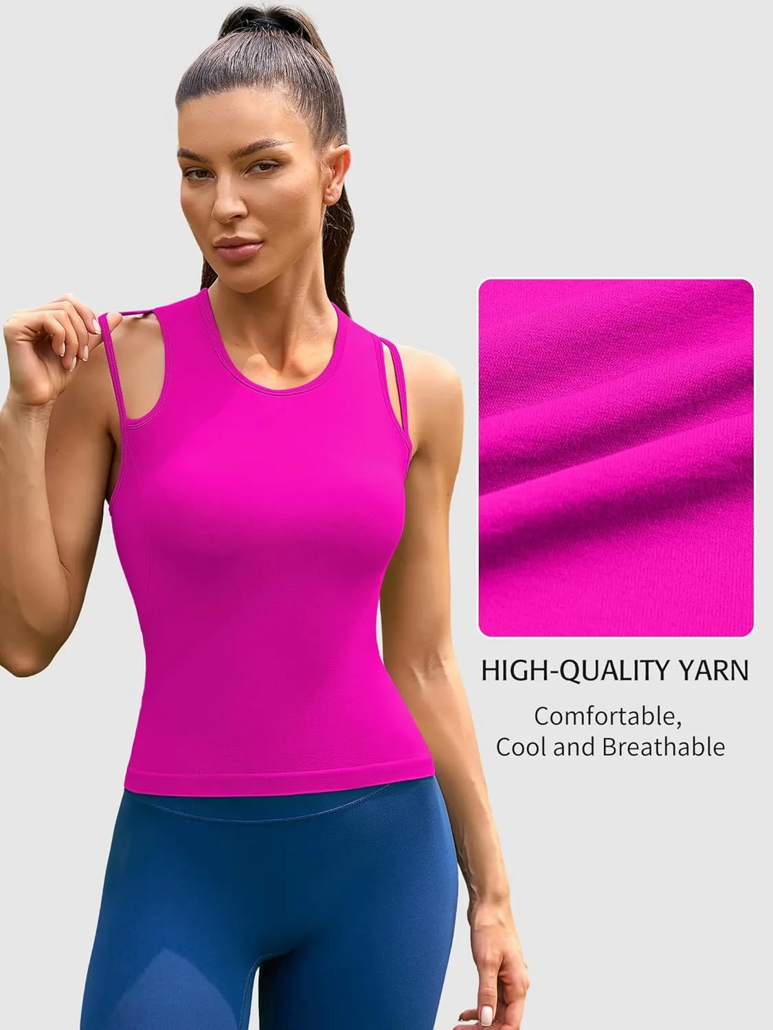 ATTRACO Cropped Workout Tops for Women Tight Side Ruched Tank Tops Built in Bra Athletic Yoga Gym Top