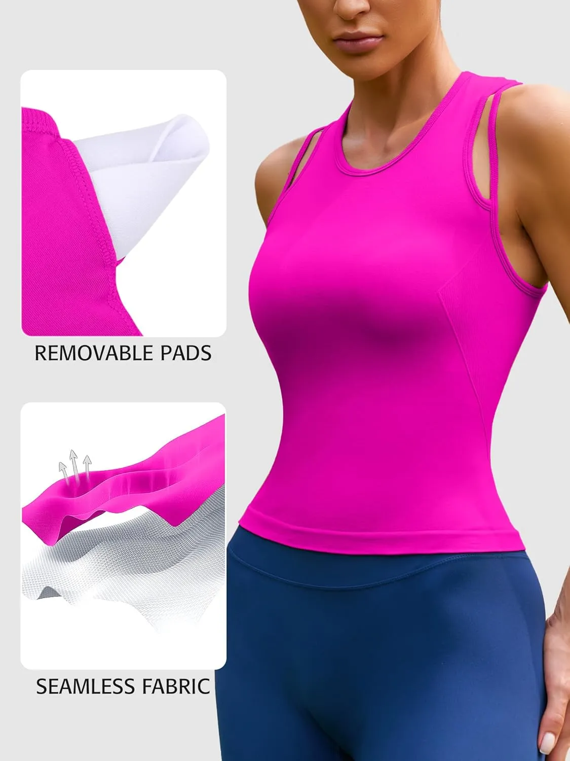 ATTRACO Cropped Workout Tops for Women Tight Side Ruched Tank Tops Built in Bra Athletic Yoga Gym Top