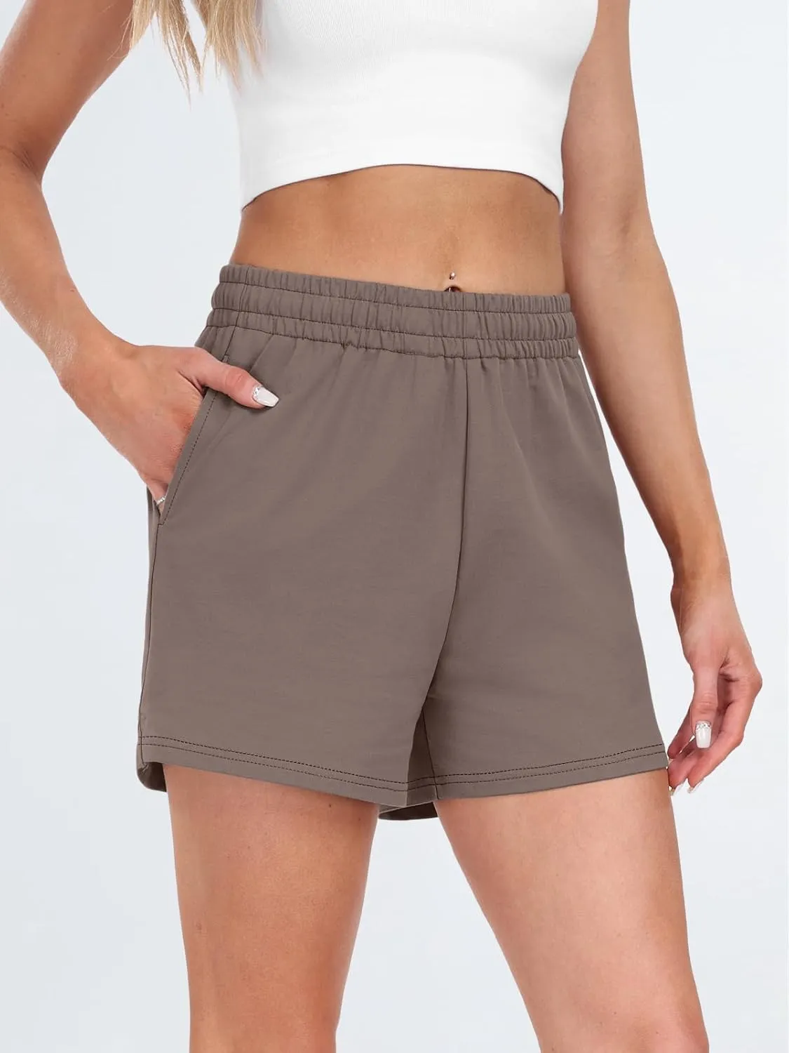 AUTOMET Womens Sweat Shorts Casual Summer Drawstring Comfy Elastic High Waist Running Clothes with Pockets