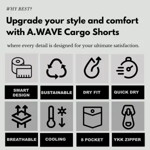 A.WAVE Men's Multi-Pockets Drawstring Elastic Waist Cargo Shorts Relaxed fit 11 inch Inseam Below Knee Quick Dry