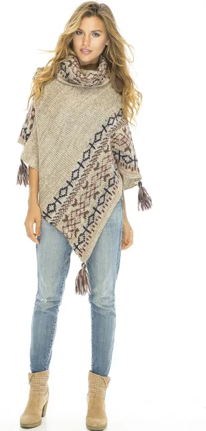 Back From Bali Womens Knit Sweater Cape Boho Soft T Neck Cowl Neck Poncho Tassels