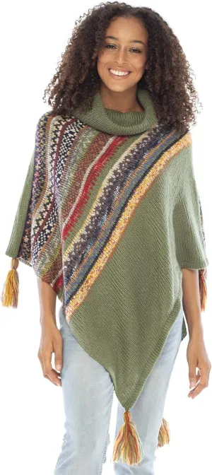Back From Bali Womens Knit Sweater Cape Boho Soft T Neck Cowl Neck Poncho Tassels