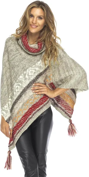 Back From Bali Womens Knit Sweater Cape Boho Soft T Neck Cowl Neck Poncho Tassels