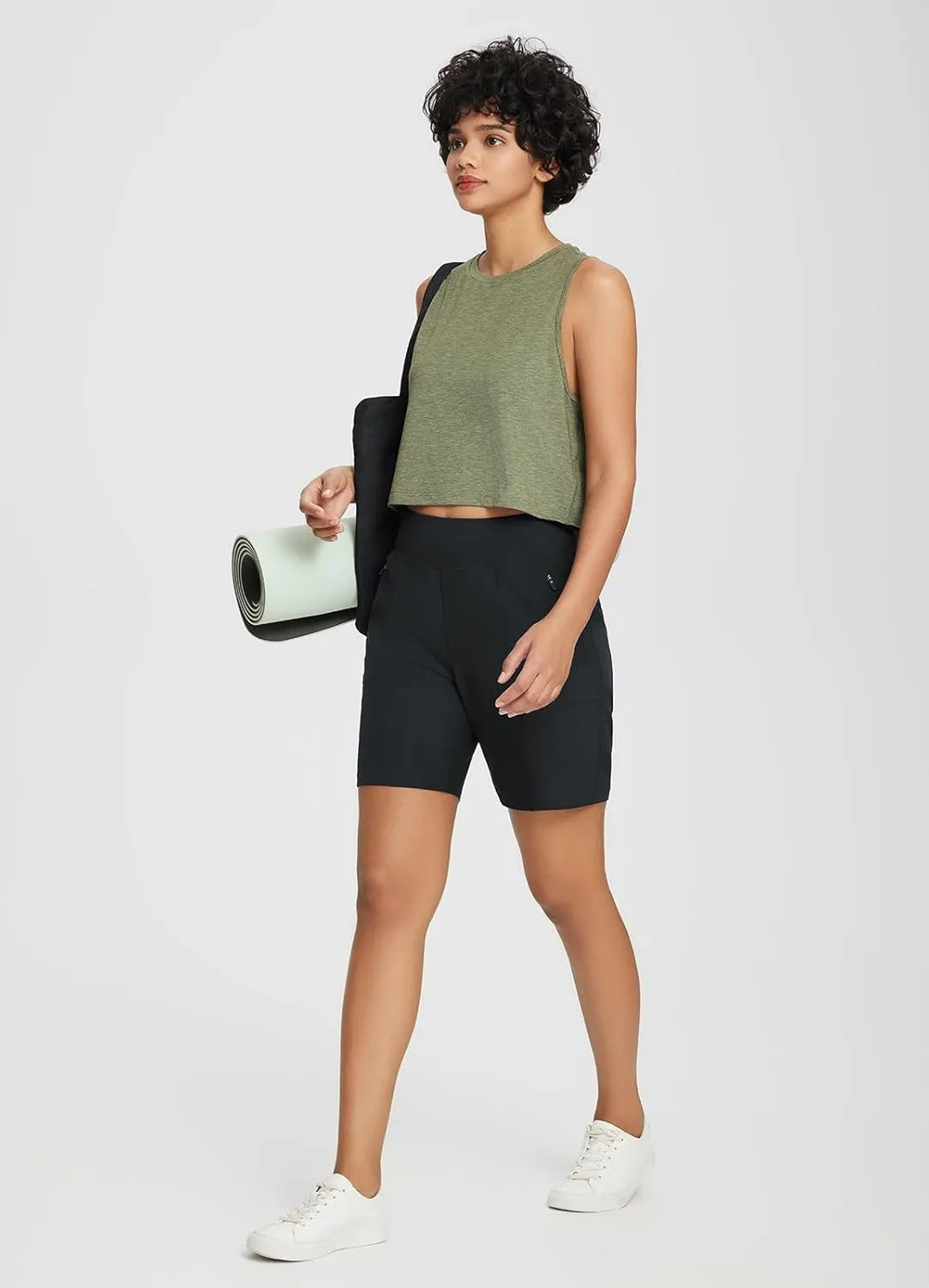 baleaf 7'' Long Athletic Shorts for Women Running High Waisted Quick Dry Workout Bermuda Soft Zipper Pockets UPF 50 