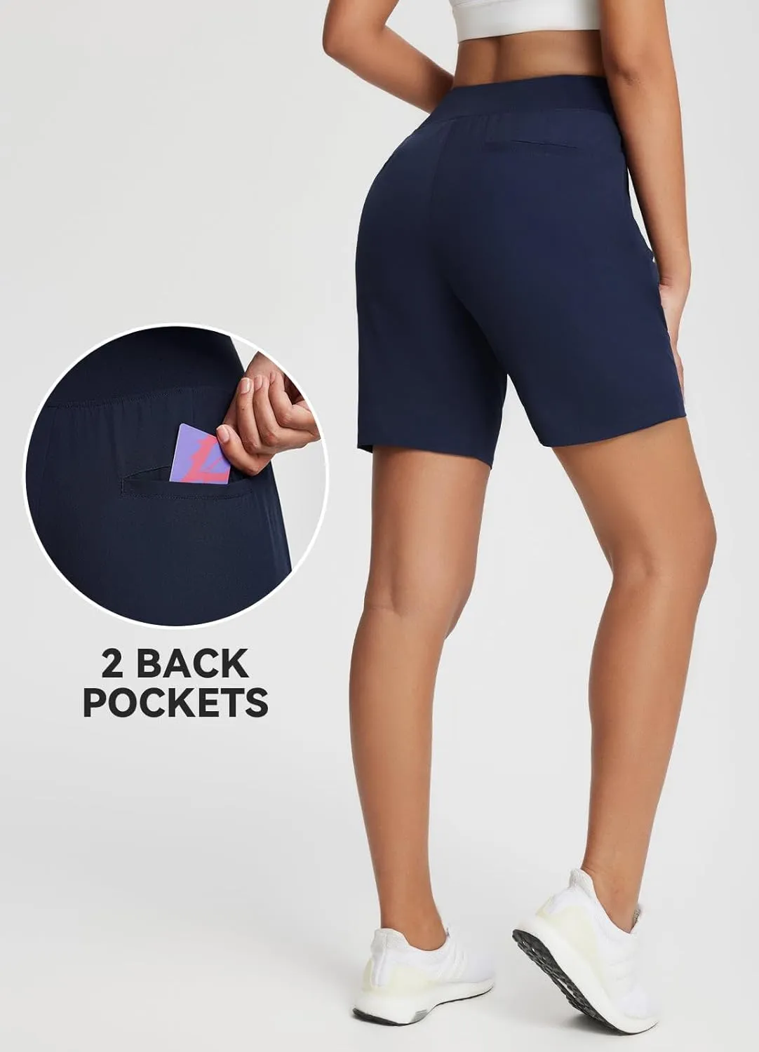 baleaf 7'' Long Athletic Shorts for Women Running High Waisted Quick Dry Workout Bermuda Soft Zipper Pockets UPF 50 