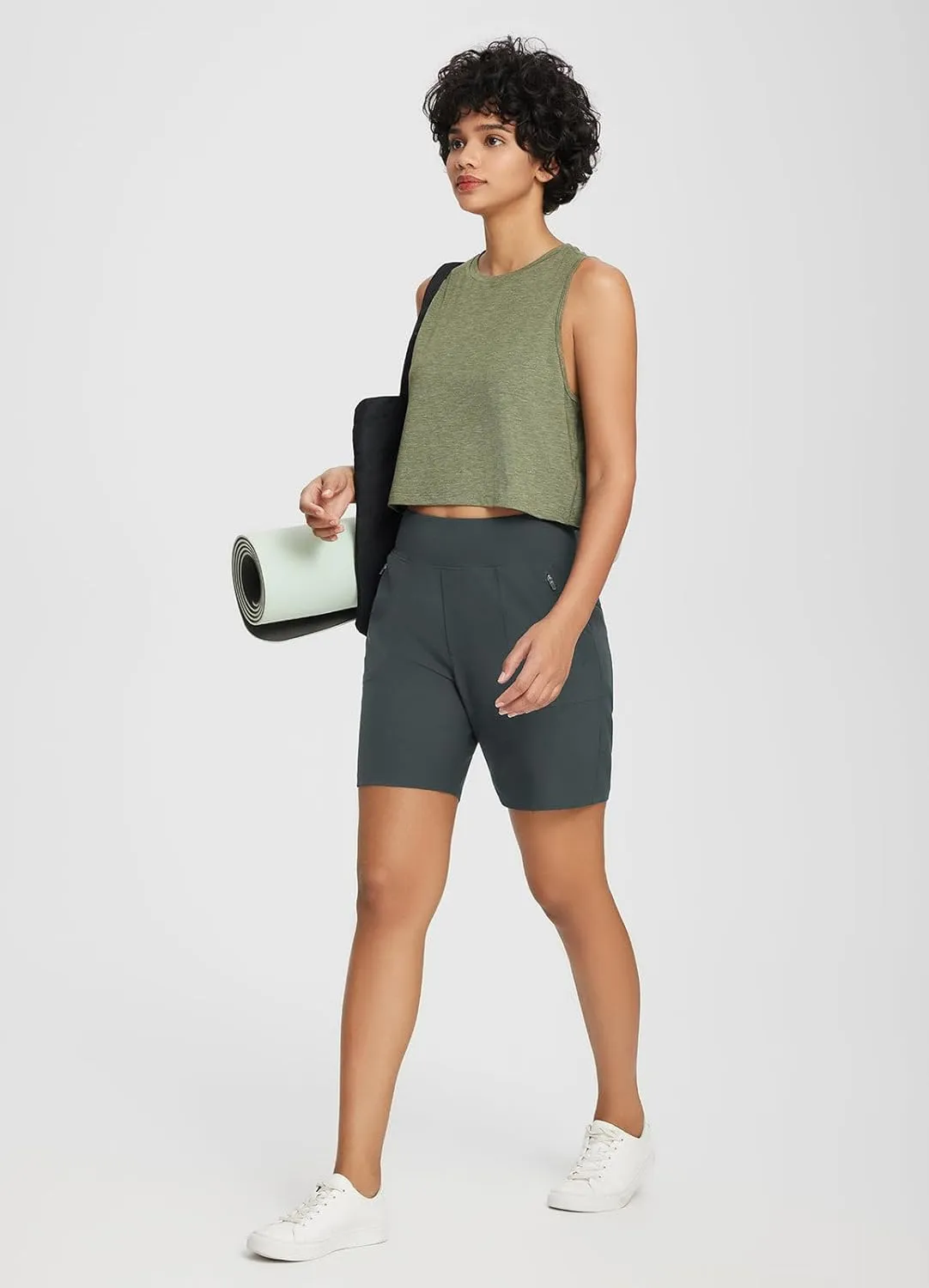 baleaf 7'' Long Athletic Shorts for Women Running High Waisted Quick Dry Workout Bermuda Soft Zipper Pockets UPF 50 