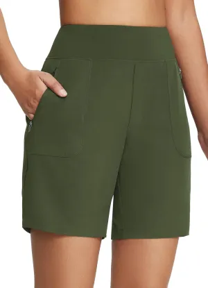 baleaf 7'' Long Athletic Shorts for Women Running High Waisted Quick Dry Workout Bermuda Soft Zipper Pockets UPF 50 