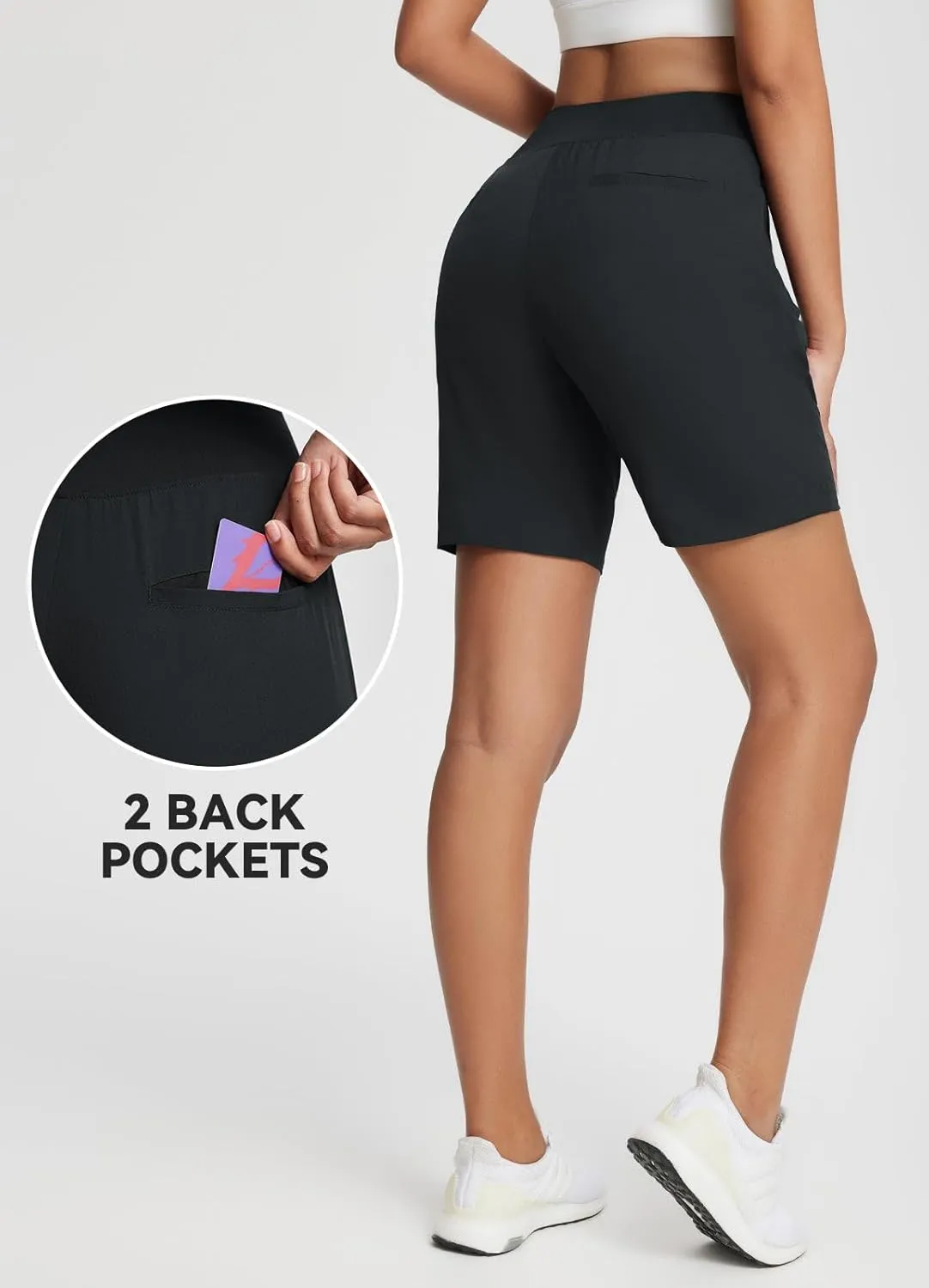 baleaf 7'' Long Athletic Shorts for Women Running High Waisted Quick Dry Workout Bermuda Soft Zipper Pockets UPF 50 