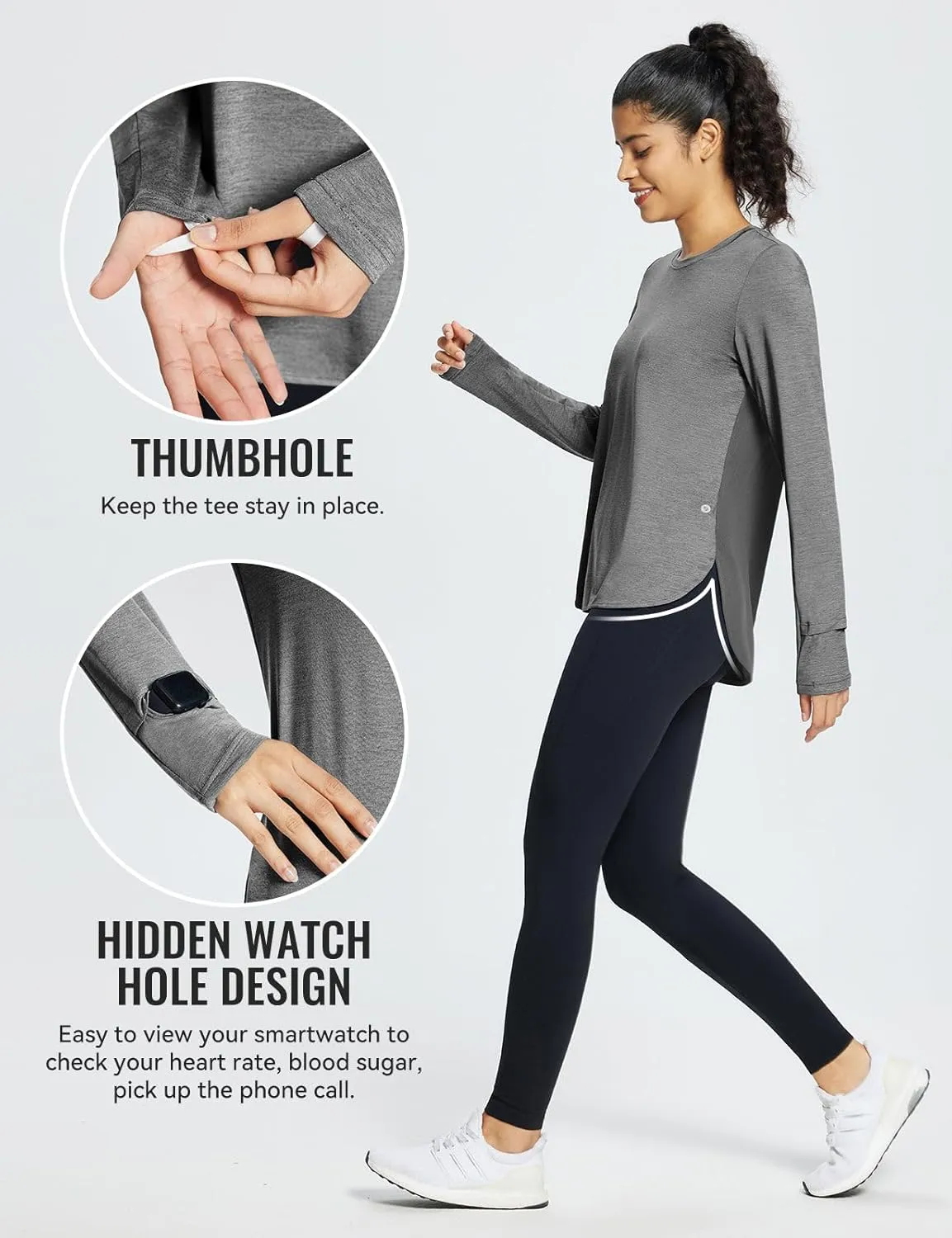 baleaf Long Sleeve Workout Tops for Women Running Athletic Shirts Active Quick Dry Lightweight Moisture Wicking